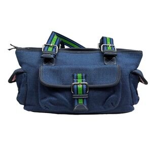 The Sak Textile Shoulder Handbag Purse Women Lined Multi Pockets Ribbed Blue